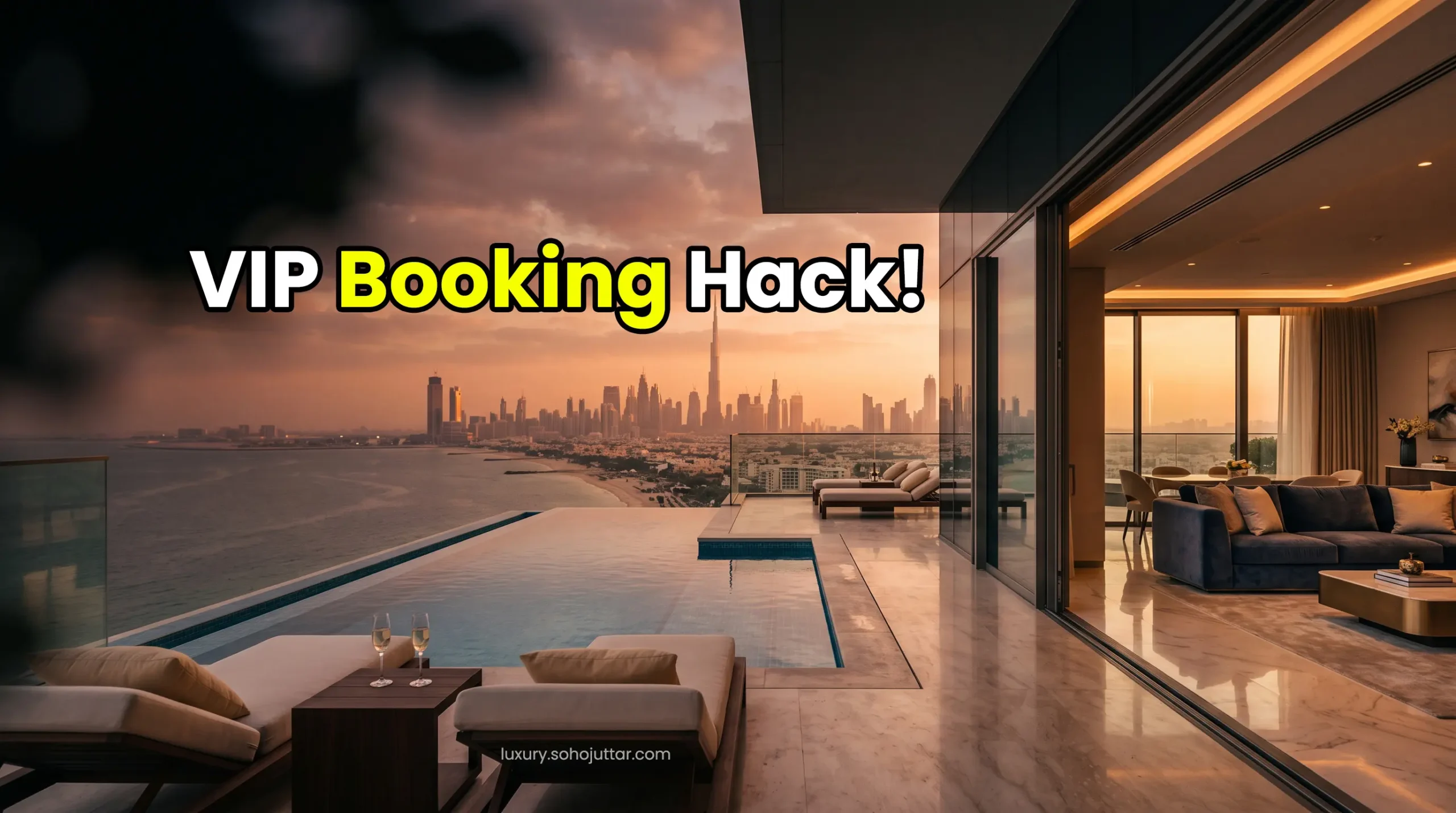 Ultra-luxury Dubai 7-star penthouse with private infinity pool overlooking the skyline for VIP resort bookings.